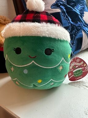 Squishmallows Green Leanna Christmas Tree Plush with Red & Black Plaid Hat
